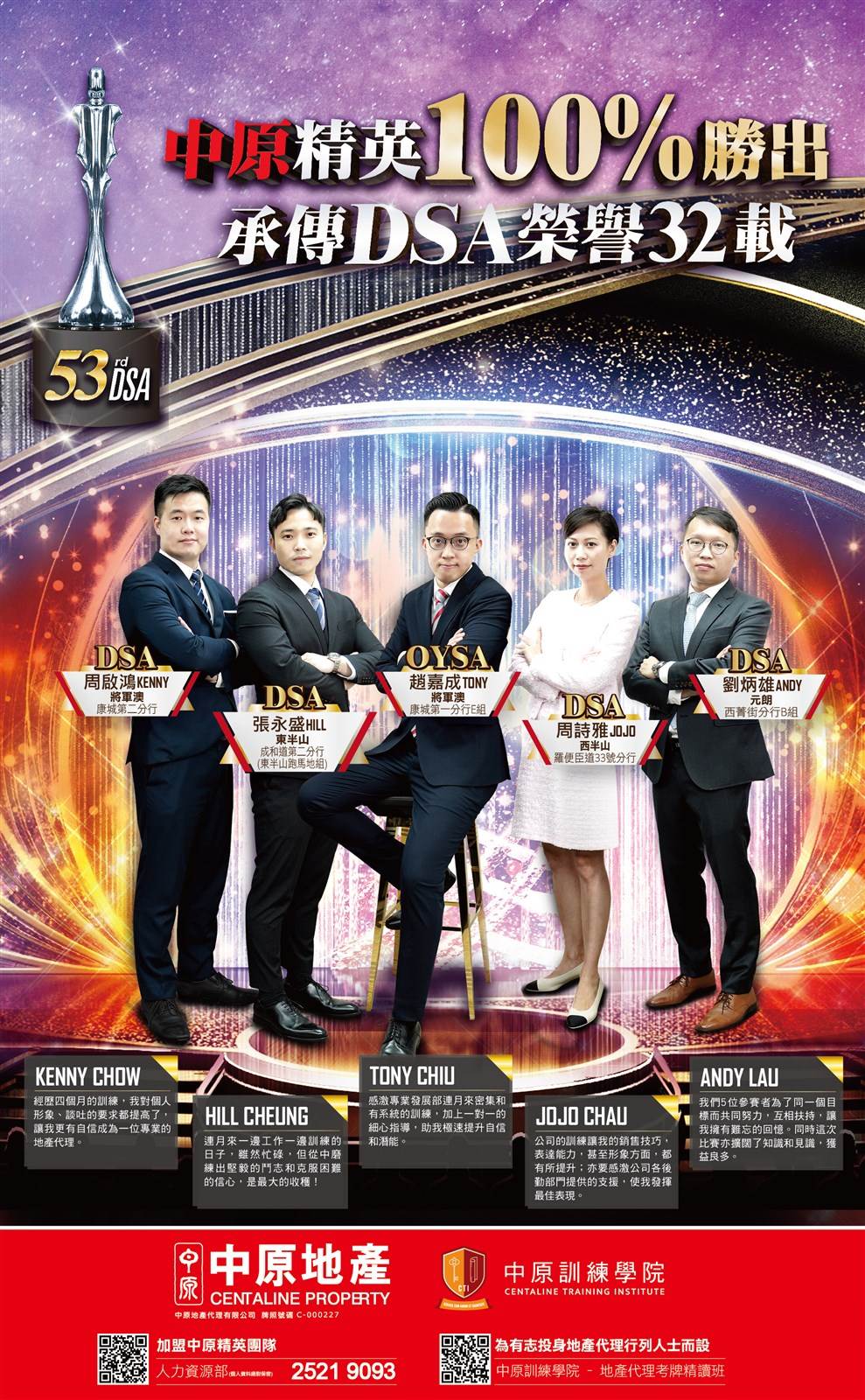 中原精英100%凱旋而歸榮膺第53屆傑出推銷員獎DSA | 中原動態| 中原地產